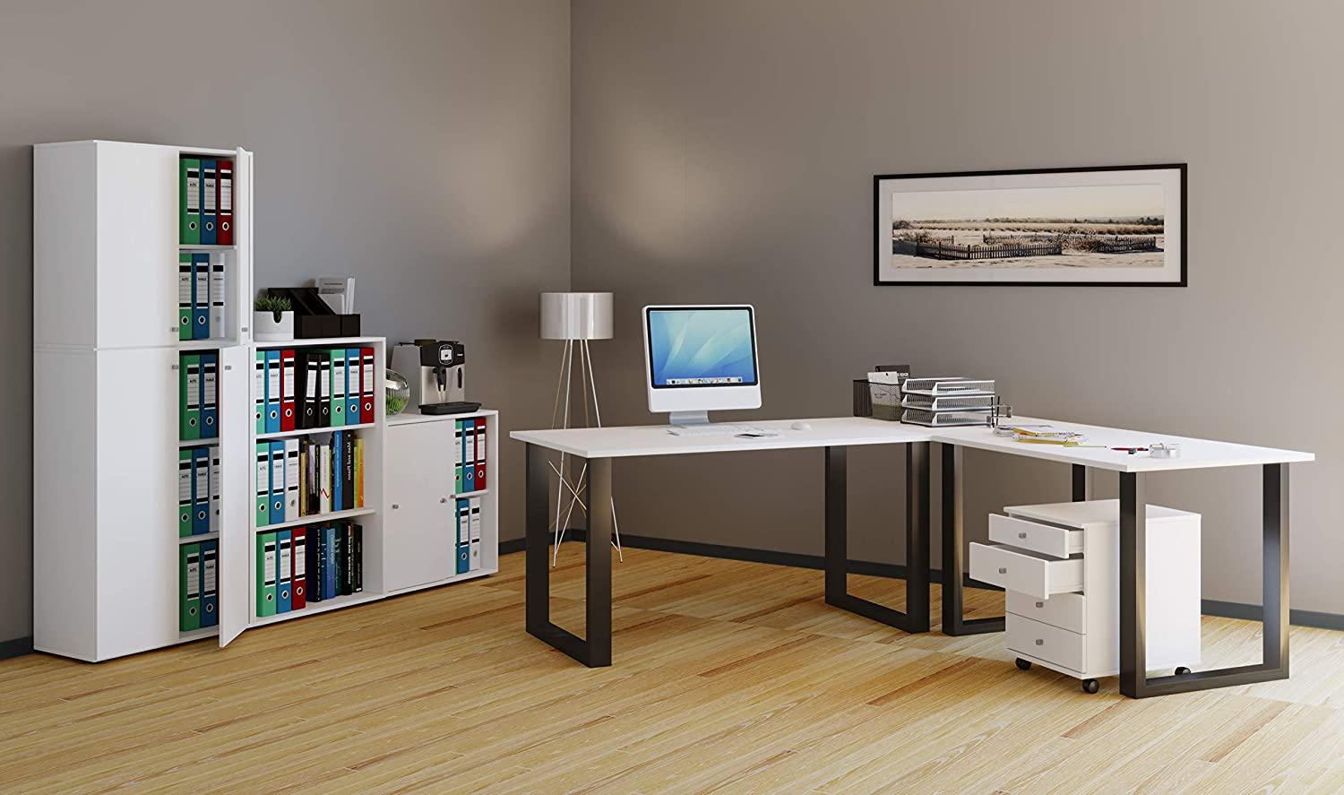 VCM Eck-Schreibtisch Lona 220x190x80 U-Füße Weiß Bild 1