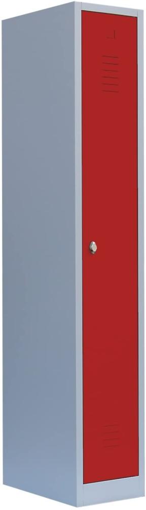 Spind Garderobenschrank Stahlschrank Metallschrank Kleiderspind 1800 x 315 x 500 mm Lichtgrau/Rot, Grau 1 Abteil Abteilbreite ca. 300 mm Bild 1
