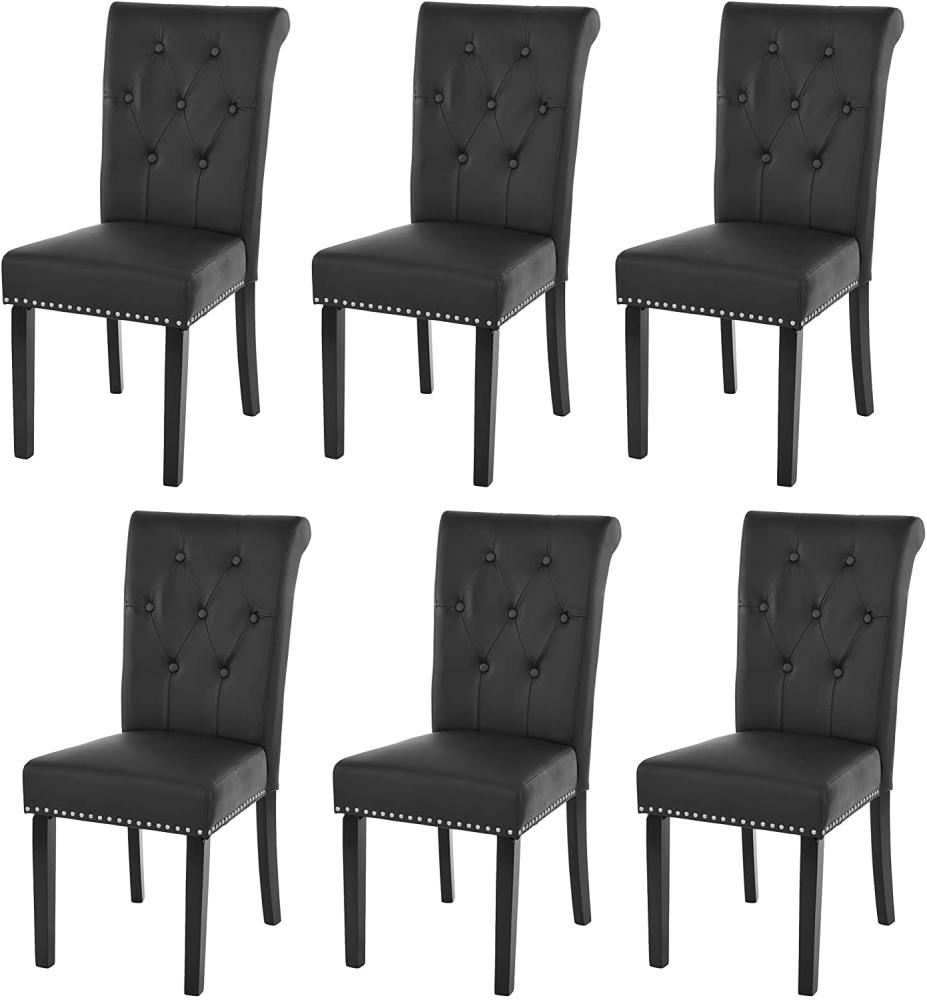 6er-Set Esszimmerstuhl Chesterfield II, Stuhl Küchenstuhl, Nieten ~ Kunstleder, schwarz, dunkle Beine Bild 1