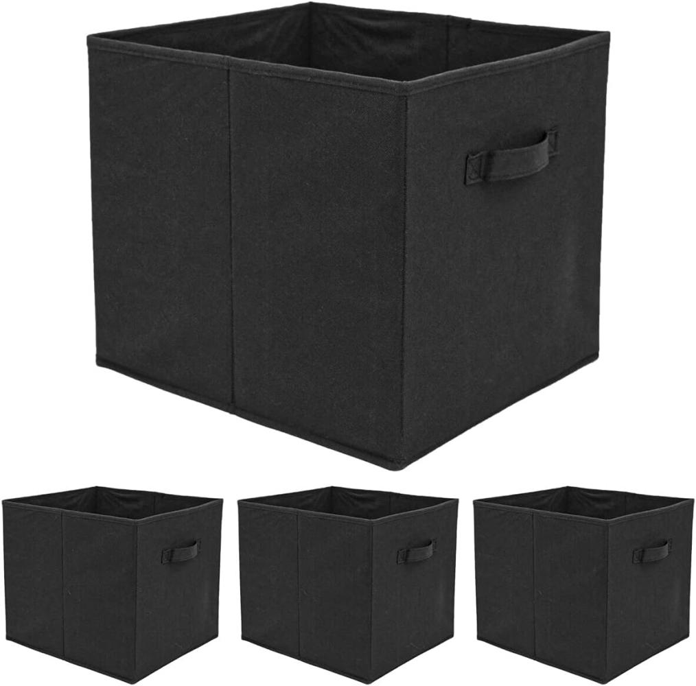 4er Set Aufbewahrungsbox für Kallax Regal - 33x38x33 Stoff Box mit Griff - Black Bild 1
