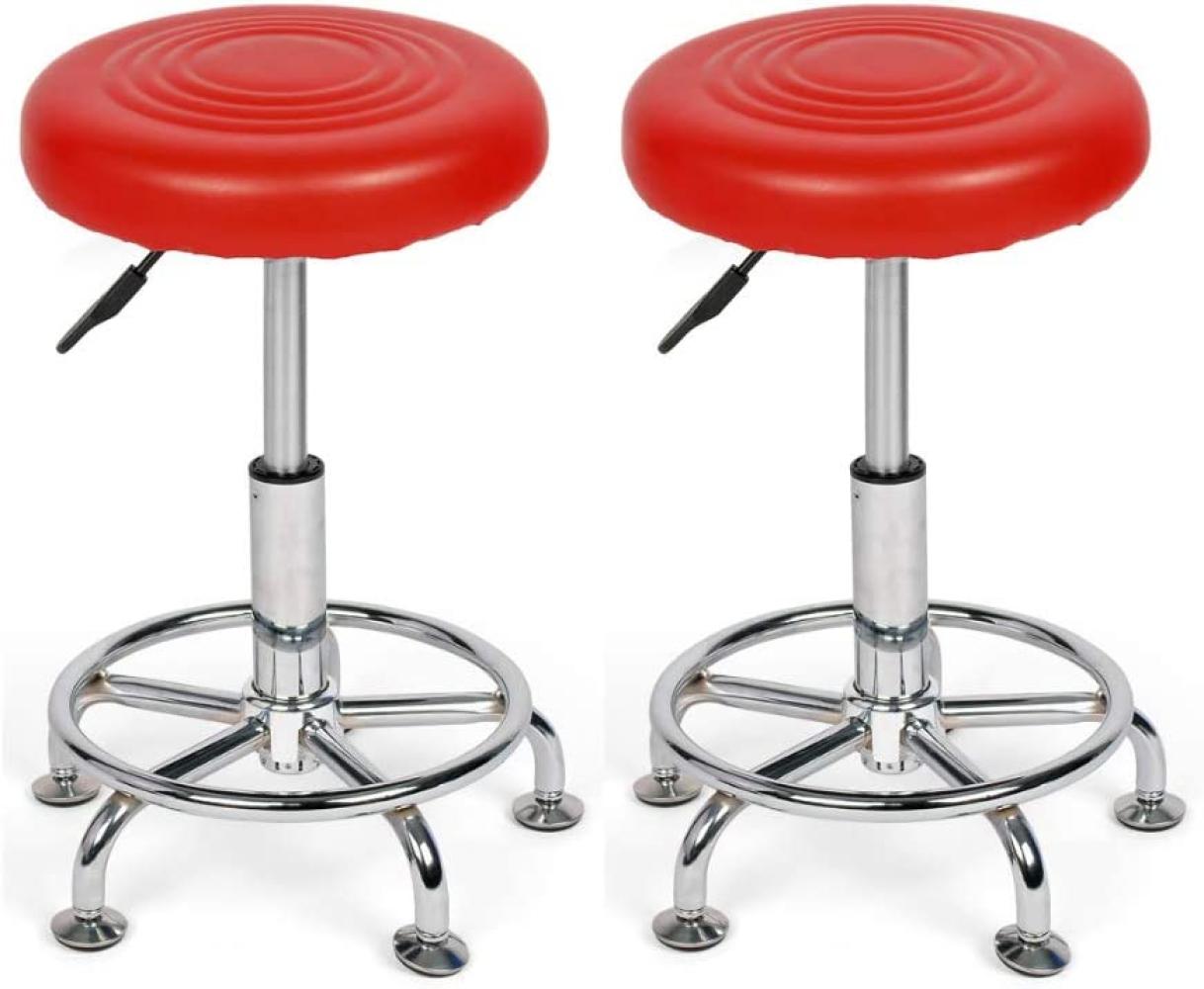 Mingone 2er Set Arbeitshocker Bürohocker Sitzkissen kann um 360 ° gedreht Werden Burostuhl Sitzhöhe Kann Eingestellt Werden Sitzkissen aus PU-Leder（Rot+Mit rutschfeste Matte） Bild 1