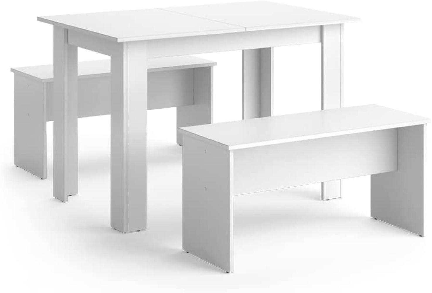 Vicco Tischgruppe Sitzgruppe Esszimmer Sentio Esstisch Sitzbank Weiß 110 cm Bild 1