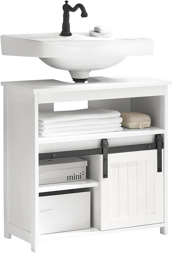 SoBuy BZR61-W Waschbeckenunterschrank mit Schiebetür Badschrank Waschtisch Unterschrank Badmöbel Weiß BHT ca: 60x62x30cm Bild 1