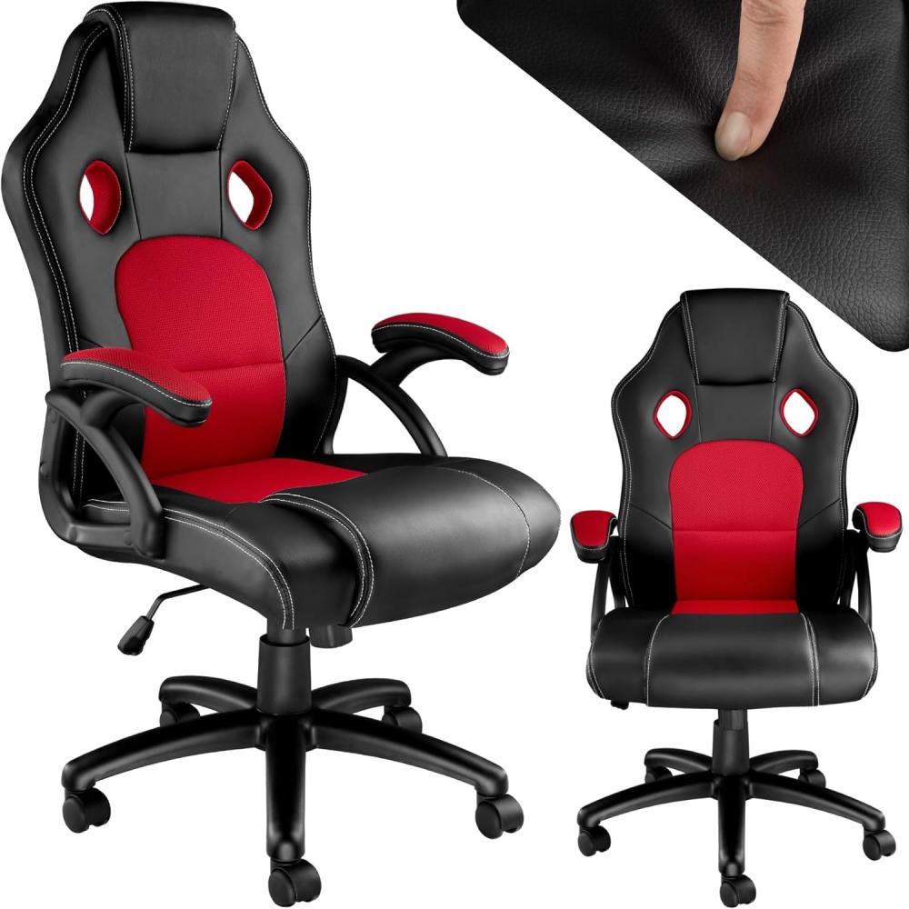 TecTake Sportsitz Chefsessel Stuhl ergonomischer Gaming Bürostuhl Racing Schalensitz - Diverse Farben - (Schwarz-Rot) Bild 1