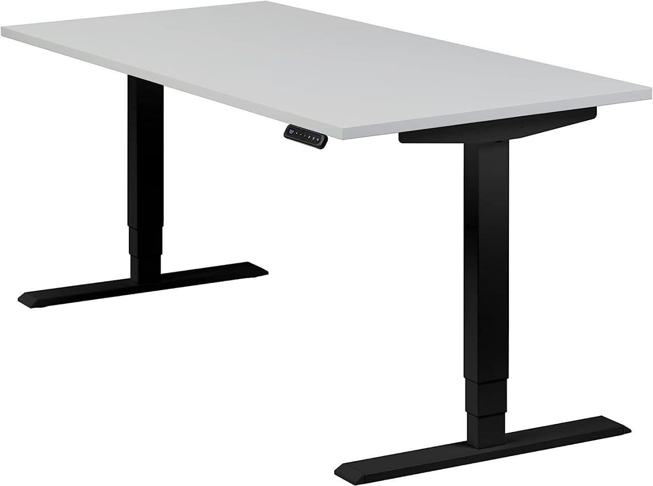 boho office® Homedesk - elektrisch stufenlos höhenverstellbares Tischgestell in Schwarz (RAL9005) mit Memoryfunktion, inkl. Tischplatte in 160 x 80 cm in Lichtgrau Bild 1