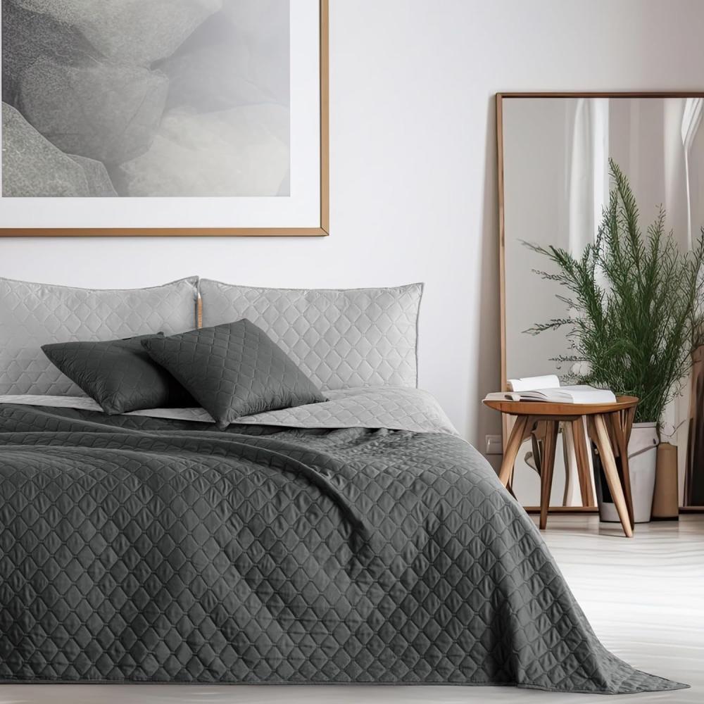 DecoKing Tagesdecke 200 x 220 cm Graphit anthrazit grau Silber Bettüberwurf zweiseitig pflegeleicht Axel Bild 1