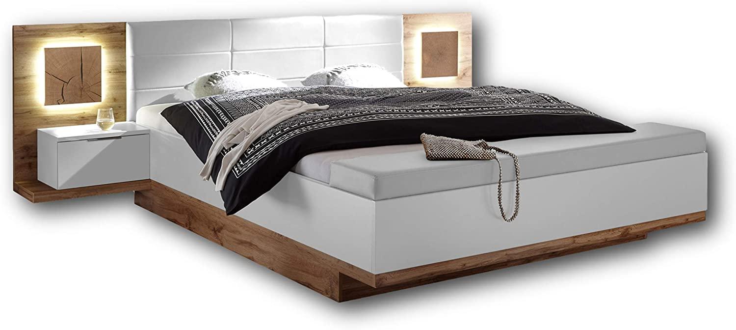 Capri Stilvolle Doppelbett Bettanlage mit Bettkasten & LED-Beleuchtung 180 x 200 cm - Schlafzimmer Komplett-Set in Wildeiche-Optik, Weiß - 305 x 100 x 239 cm (B/H/T) Bild 1