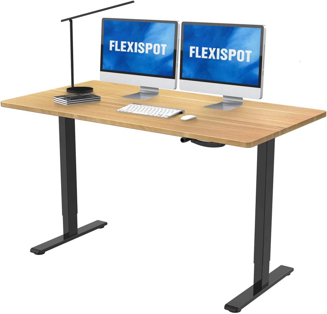 Flexispot Höhenverstellbarer Schreibtisch mit Tischplatte. (Schwarz+Bamboo, 120 x 60 cm) Bild 1