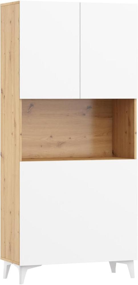 Domando Sekretär Comiso M1 Modern Breite 80cm, ausklappbare Schreibtischplatte, praktische Staufächer, Hochglanz in Artisan Eiche und Weiß Hochglanz Bild 1