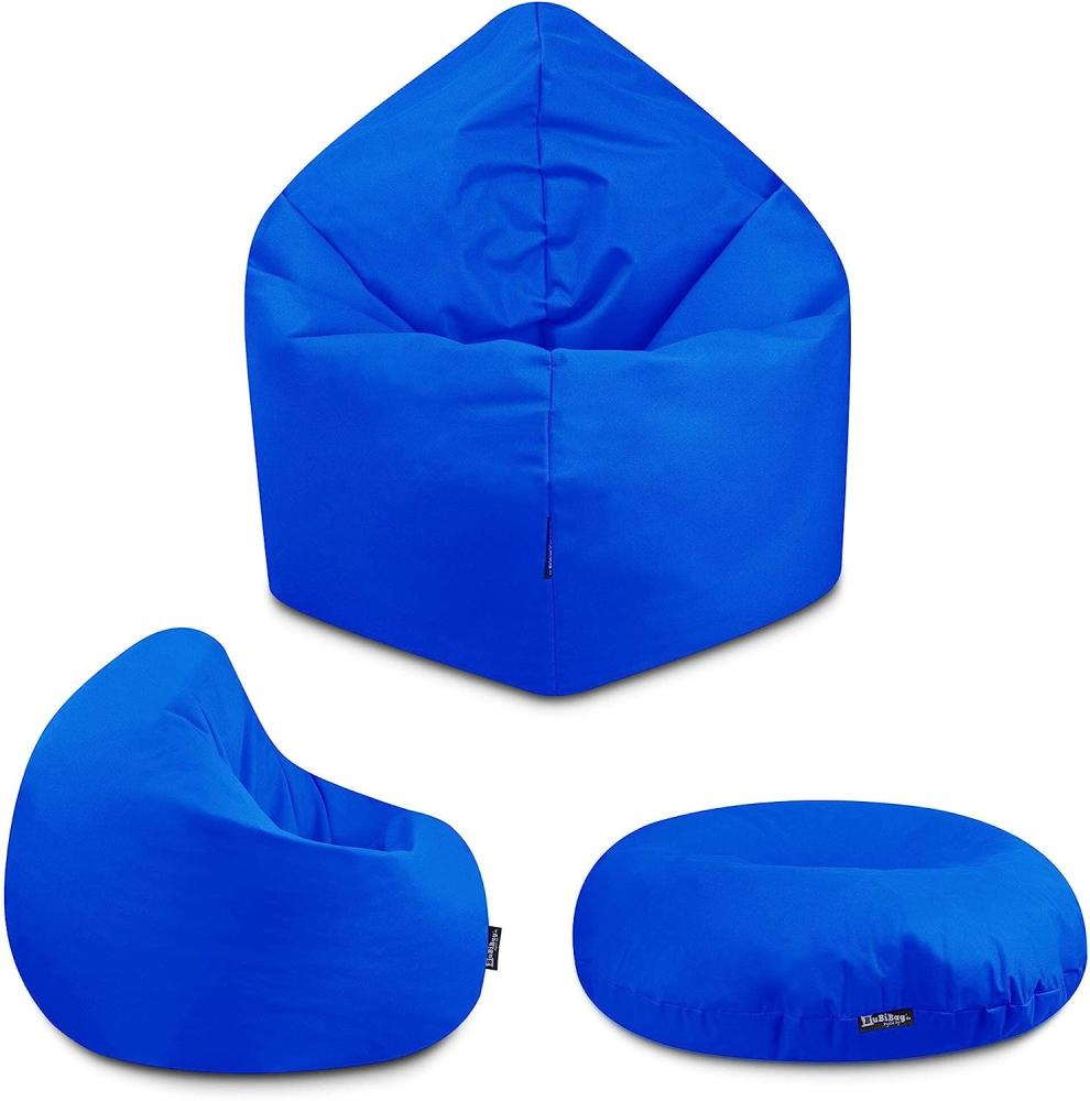 BuBiBag - 2in1 Sitzsack Bodenkissen - Outdoor Sitzsäcke Indoor Beanbag in 32 Farben und 3 Größen - Sitzkissen für Kinder und Erwachsene (100 cm Durchmesser, Blau) Bild 1
