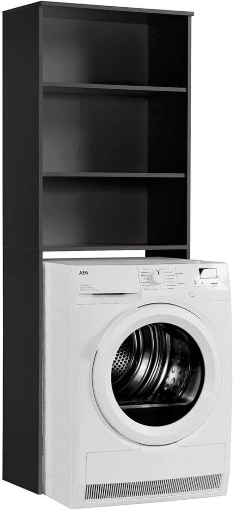 mokebo® Waschmaschinenschrank für Waschmaschinen & Trockner 'Der Saubermann', Überbau oder Überbauregal in Anthrazit-Schwarz aus Holz, auch als Toilettenregal oder WC-Regal in 65x180x34cm (B/H/T) Bild 1