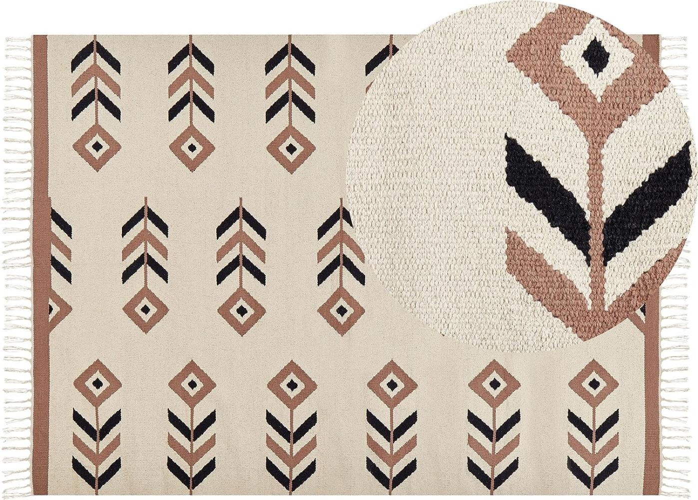 Kelim Teppich Baumwolle beige schwarz 200 x 300 cm geometrisches Muster Kurzflor NIAVAN Bild 1