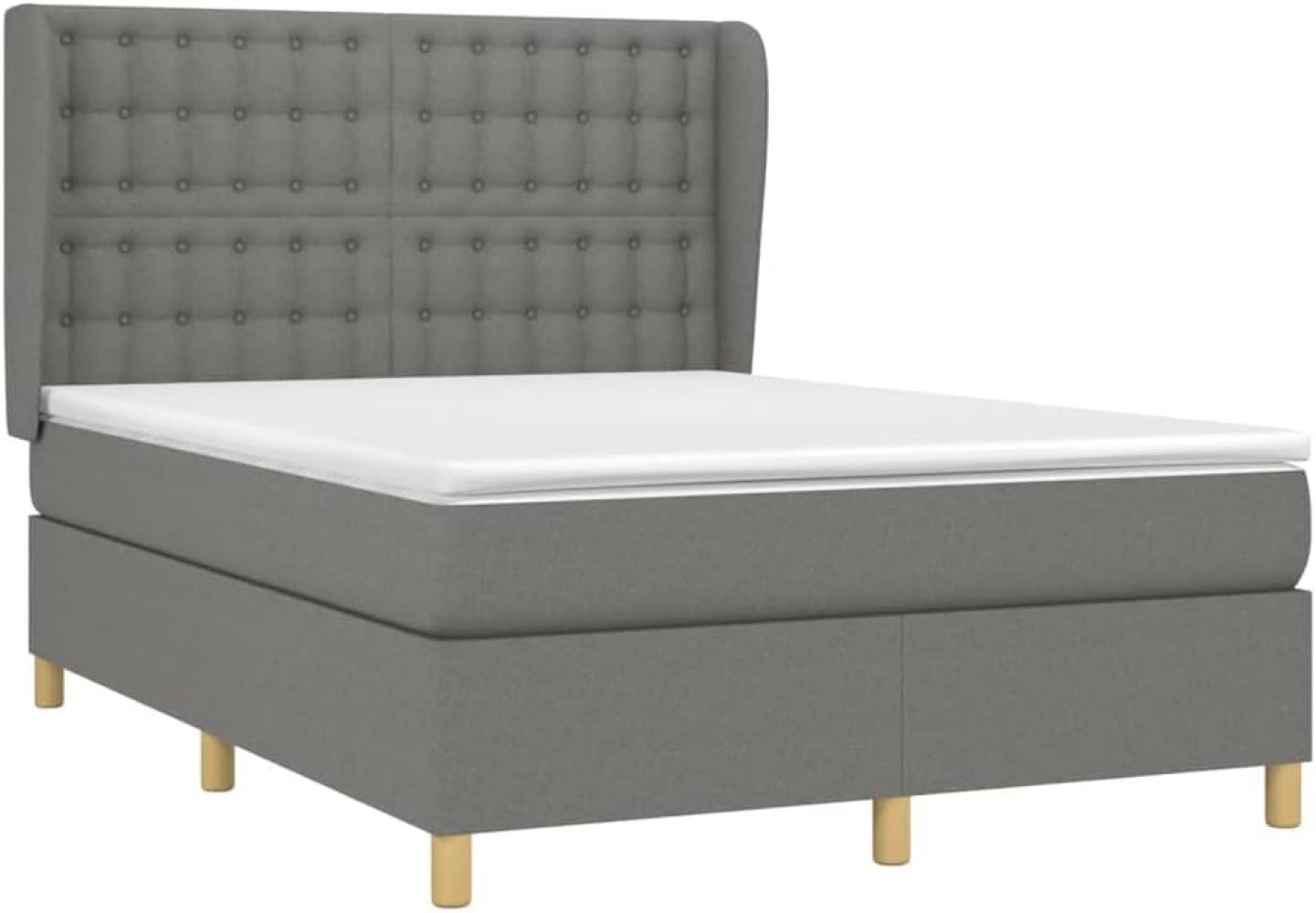 vidaXL Boxspringbett mit Matratze Dunkelgrau 140x190 cm Stoff Bild 1