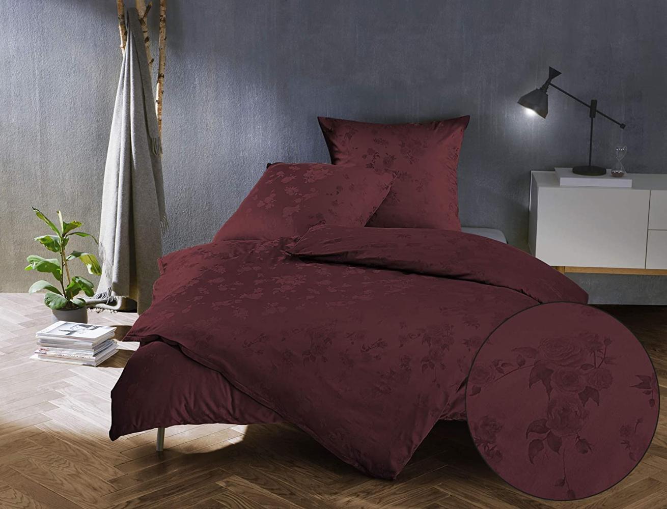 Bettwaesche-mit-Stil Mako Satin Jacquard Damast Bettwäsche Zoé Rose – bordeaux rot – Kissenbezug 40x40 cm Bild 1