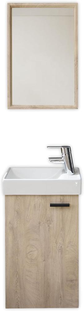 AMY Waschbecken mit Unterschrank und Spiegel in Elegance Endgrain Oak- Kompakter Waschtisch ideal für Gäste WC - 41 x 165 x 23 cm (B/H/T) Bild 1