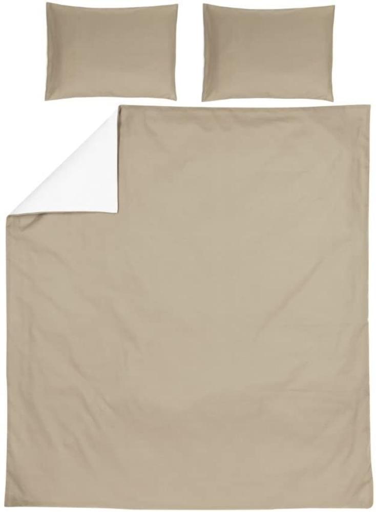 Meyco Home Basic Jersey Uni Bettwäsche Doppelbett (aus 100% Baumwolle, atmungsaktives Material, einfache Pflege, praktischer Einschlagstreifen, Maße: 240 x 200/220 cm), Taupe/Cremeweiß Bild 1