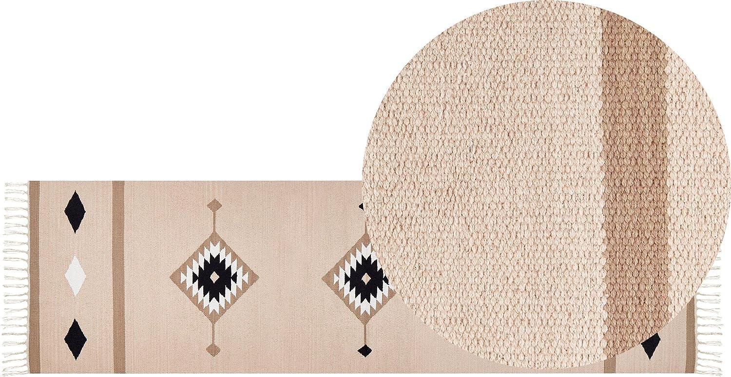 Kelim Teppich Baumwolle mehrfarbig 80 x 300 cm geometrisches Muster Kurzflor BERDIK Bild 1
