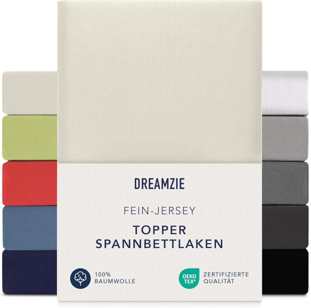 Dreamzie Premium Topper Spannbettlaken 180x200 cm - 200x200 cm - extra niedriger Steg - für Boxspringbett - Topperauflage - Spannbetttuch Jersey Baumwolle, 150 g/m² - Oeko-TEX - Beige Bild 1