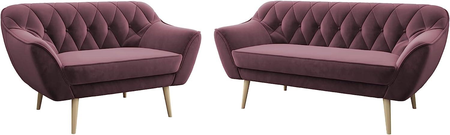 MKS MEBLE Sofa - Moderne Sofa Set 3+2 - Skandinavische Deko Polstersofa - Pirs Zwei Loungesofas - Fünf Personen Rosa Bild 1