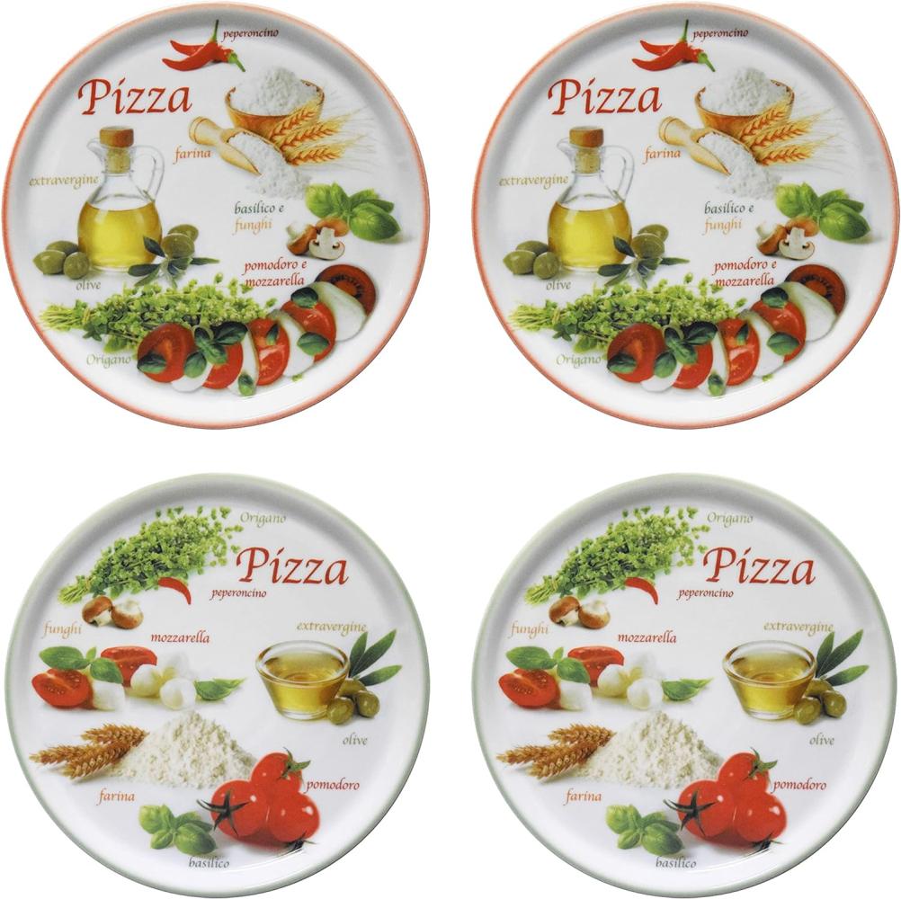 4er Set Pizzateller Napoli Green & Red Ø 32 cm Platte XL-Teller Porzellan Bild 1