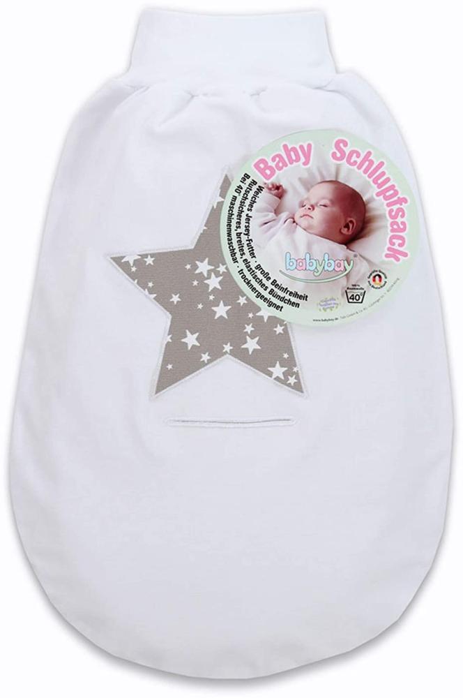babybay Schlupfsack Organic Cotton mit Gurtschlitz, weiß Applikation Stern taupe Sterne weiß Bild 1