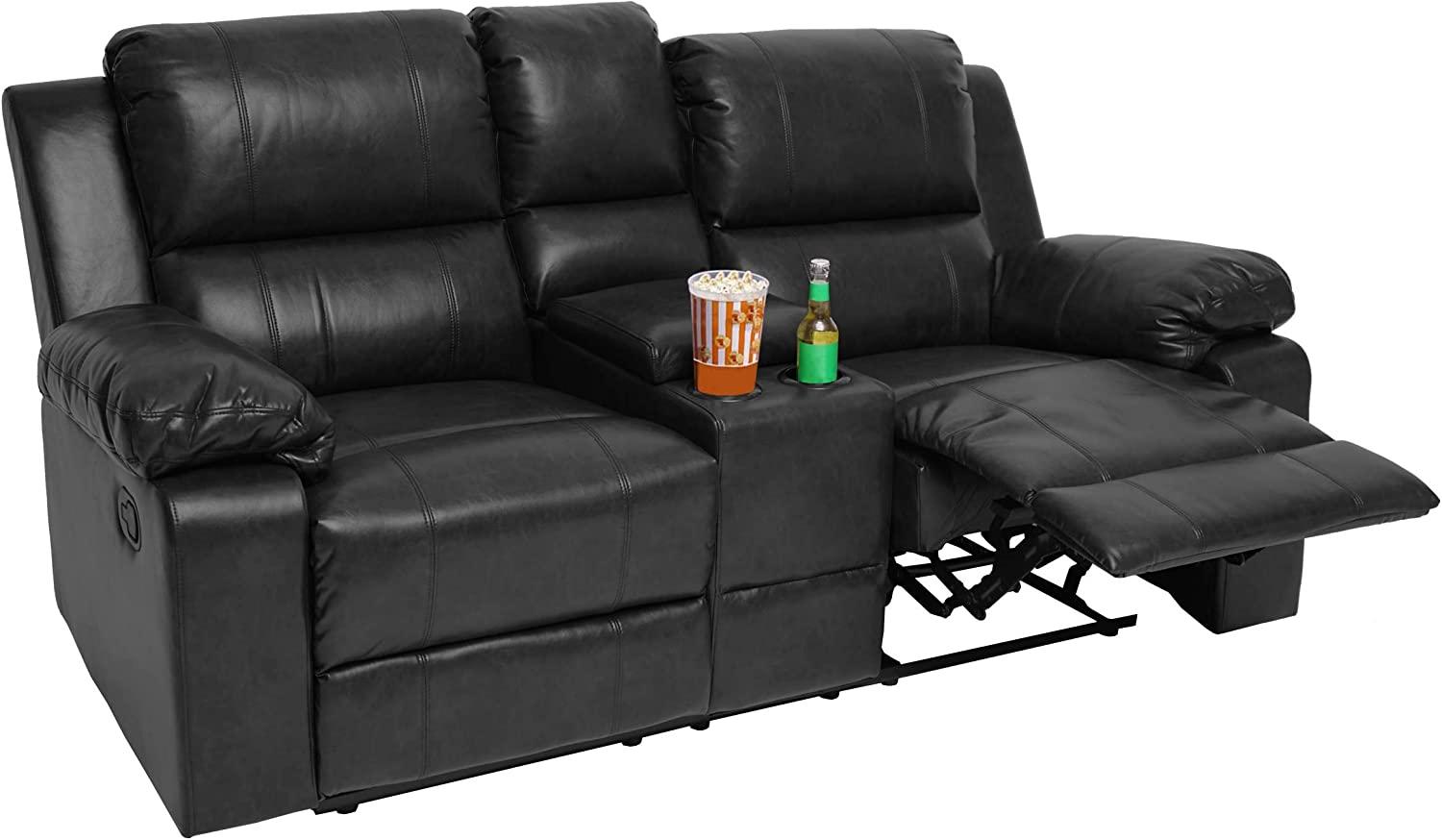 2er Kinosessel HWC-H29, Relaxsessel Fernsehsessel Zweisitzer Sofa, Getränkehalter Soft Touch Kunstleder MVG ~ schwarz Bild 1