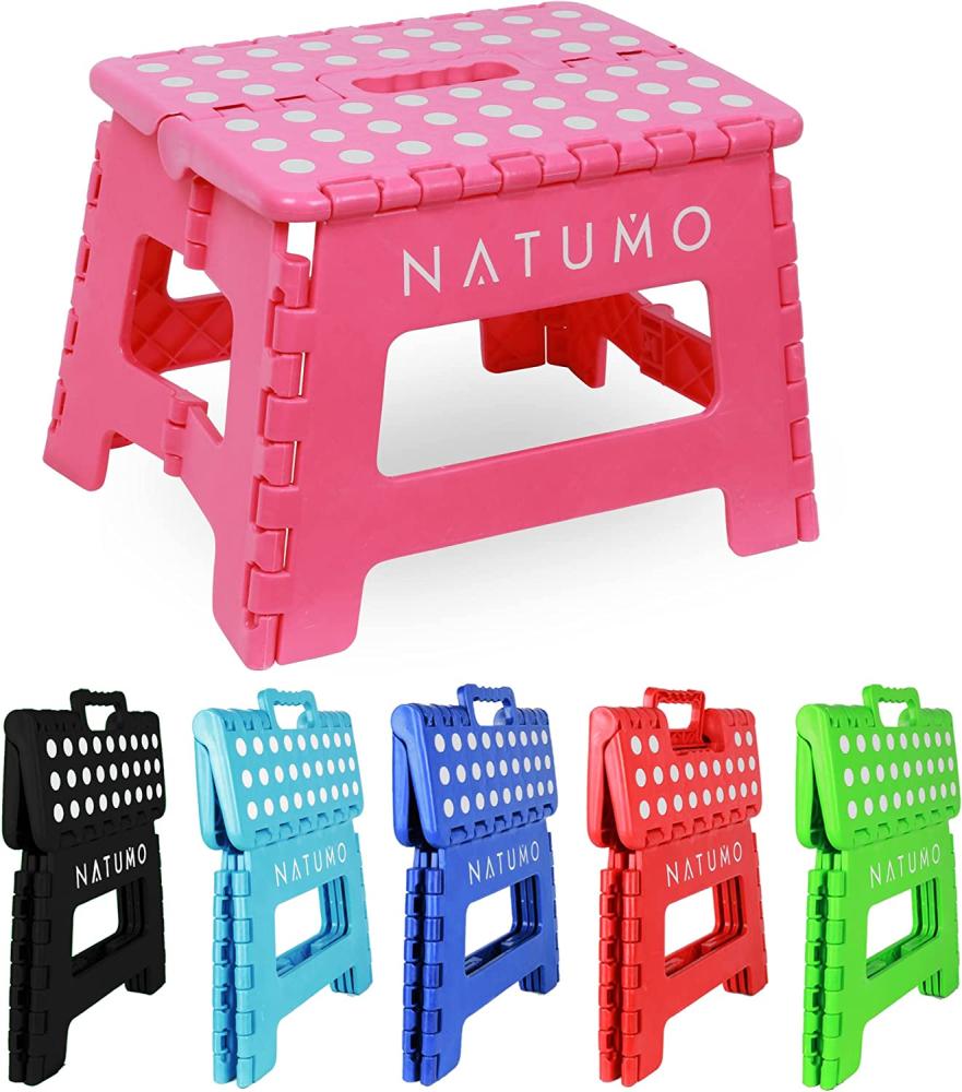 NATUMO® Premium Tritthocker Klapphocker 150kg - Faltbar Küchenhocker Klapptritt Bad-Hocker Klappbar - Pink Bild 1
