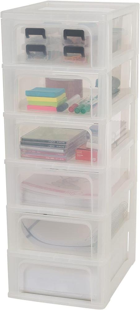 Iris Ohyama, Schubladenschrank, Schubladencontainer, 6 Schubladen mit 7 L, Format A4, durchsichtige Schubladen, Büro, Wohnzimmer - Organizer Chest OCH-2006 - Weiß Bild 1