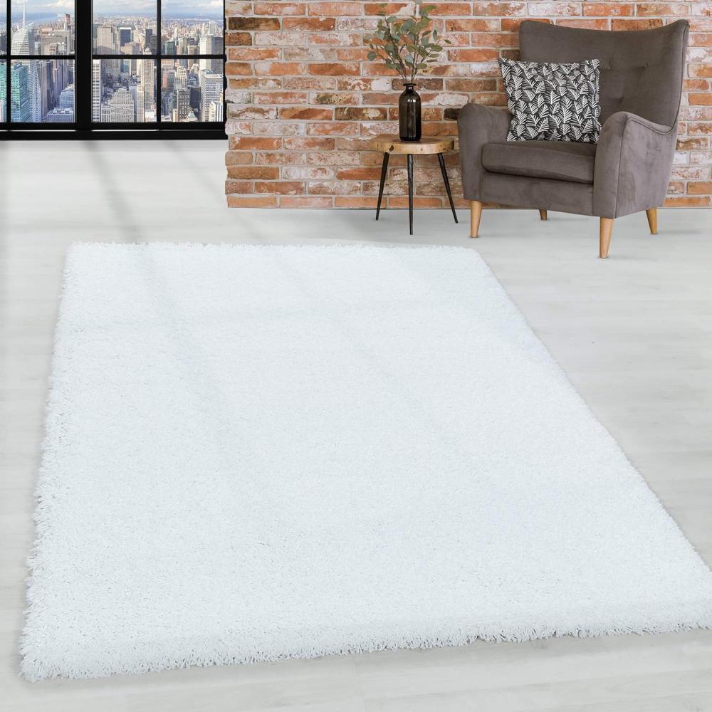 HomebyHome Shaggy Hochflor Teppich Wohnzimmer 300x400 cm Weiß - Teppich Flauschig, Modern, Plüsch und Extra Weich - Ideal für Schlafzimmer, Esszimmer und als Küchenteppich Bild 1