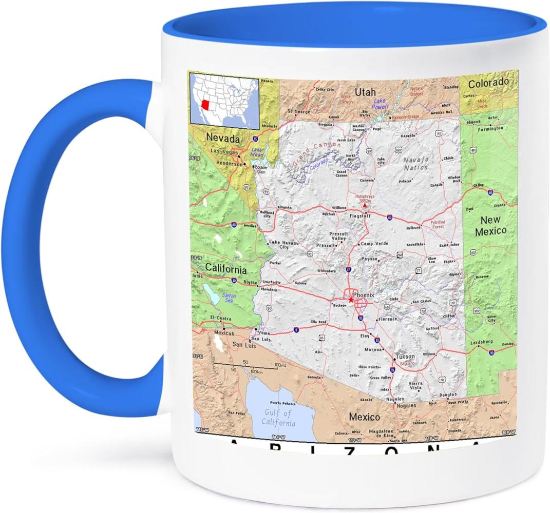 3dRose Print von Arizona Städte und State map-Two Ton Tasse, Keramik, Blau, 10,2 x 7,62 x 9,52 cm Bild 1