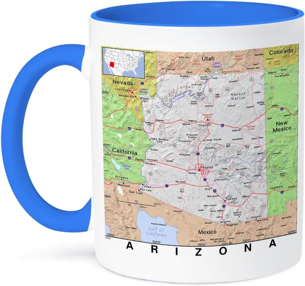 3dRose Print von Arizona Städte und State map-Two Ton Tasse, Keramik, Blau, 10,2 x 7,62 x 9,52 cm Bild 1