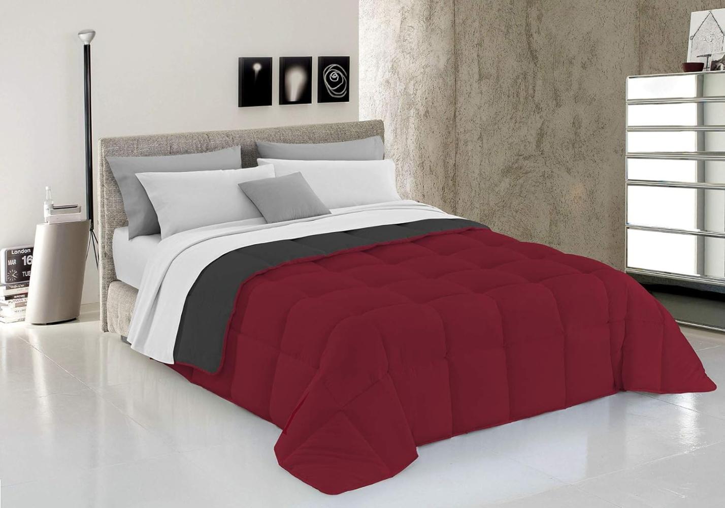 Italian Bed Linen Wintersteppdecke Elegant, Bordeaux/Dunkelgrau, Doppelte, 100% Mikrofaser, 260x260cm Bild 1