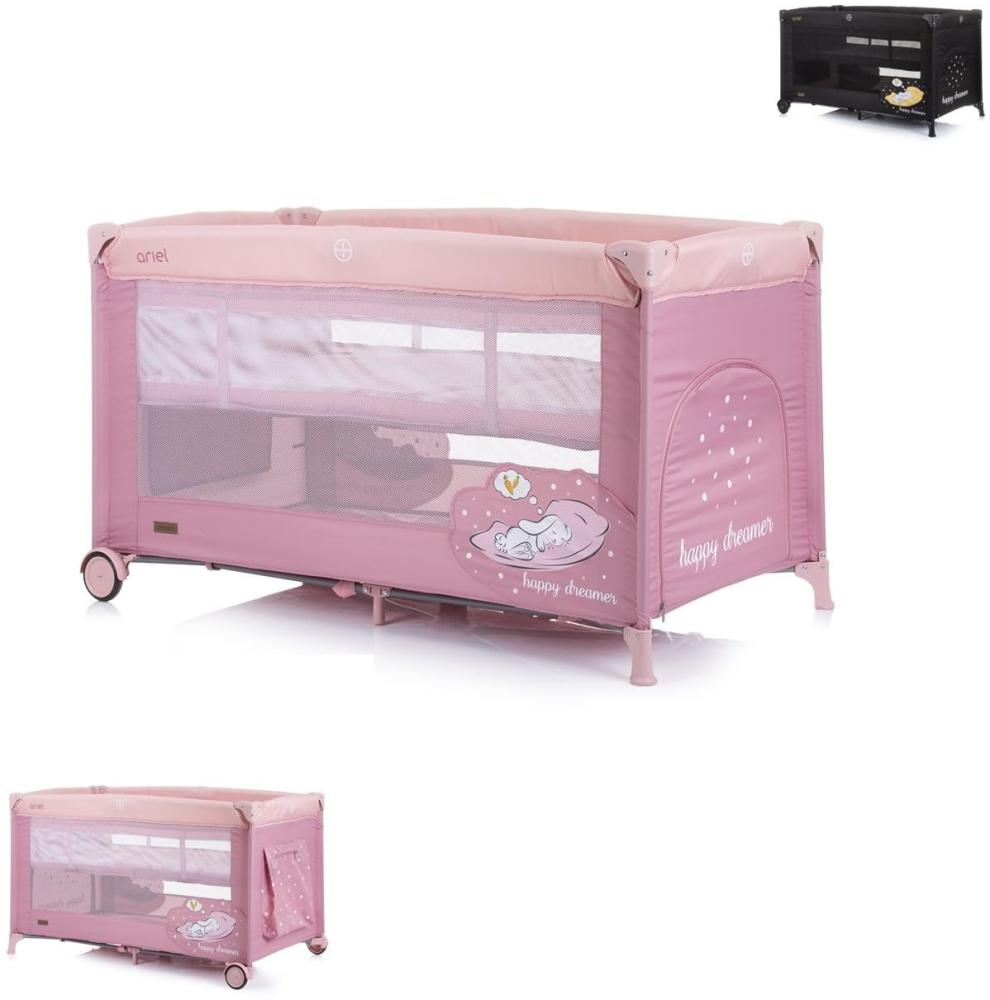 Chipolino Reisebett Ariel, 2 Ebenen, Tragetasche, Seiteneingang, Seitentasche rosa pink Bild 1