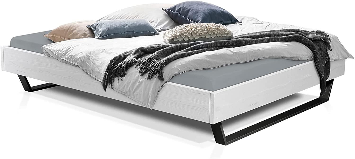 Möbel-Eins LUKY Kufenbett ohne Kopfteil, Material Massivholz, Fichte massiv, Kufen schwarz weiss 140 x 220 cm Bild 1