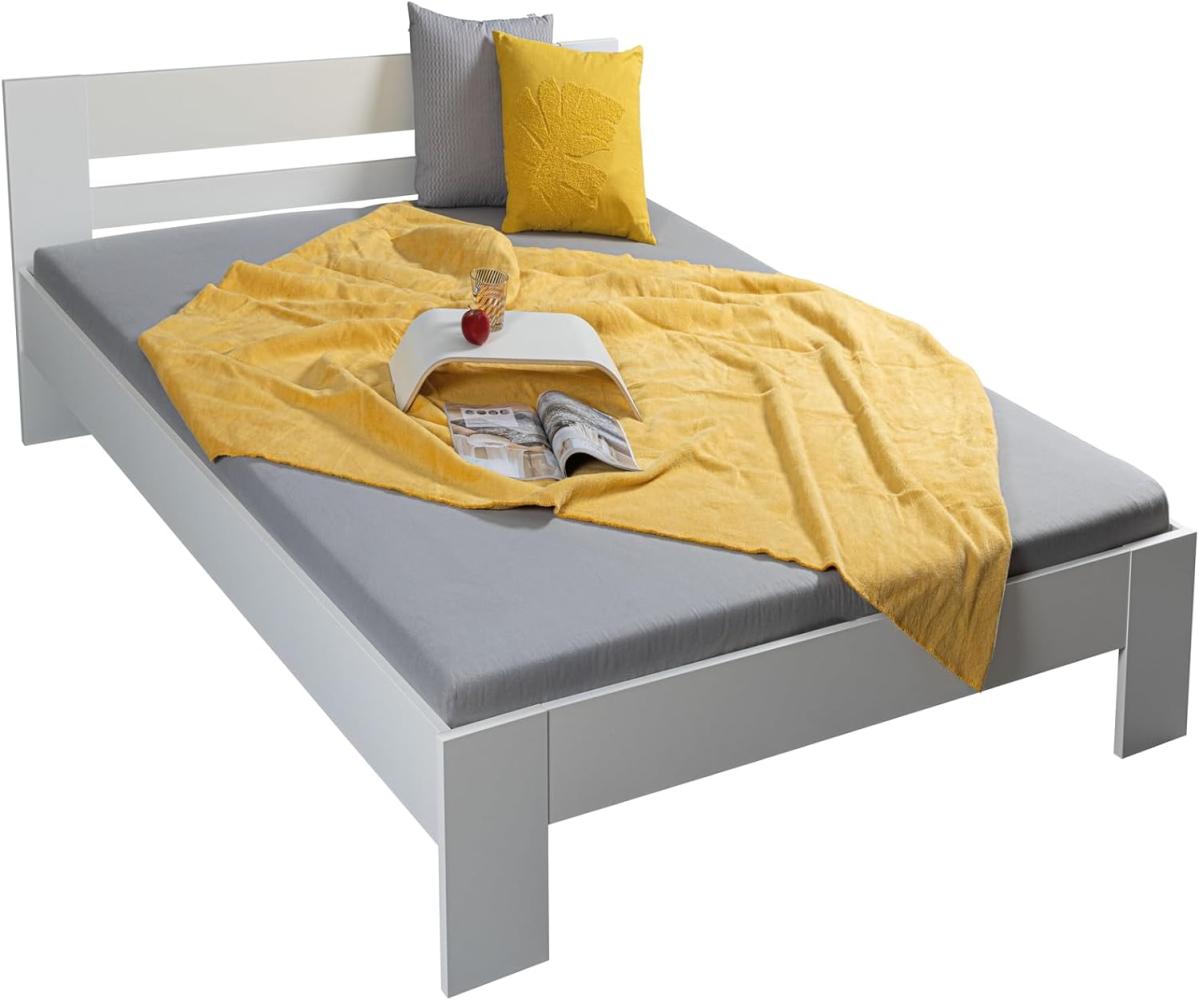 Inter Link - Bett - Bettrahmen – Bettgestell – Jugendbett – Gästebett – Doppelbett – Modernes Bett -ohne Lattenrost - Weiß lackiert - Annik - 90x200cm Bild 1