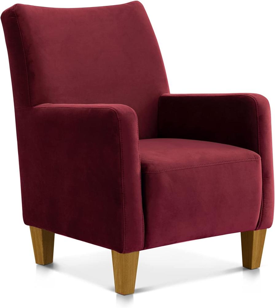 CAVADORE Sessel Ben mit Federkern / Moderner, vielseitiger Armlehnensessel / Passender Hocker separat erhältlich / 74 x 93 x 81 / Samtoptik, Rot Bild 1