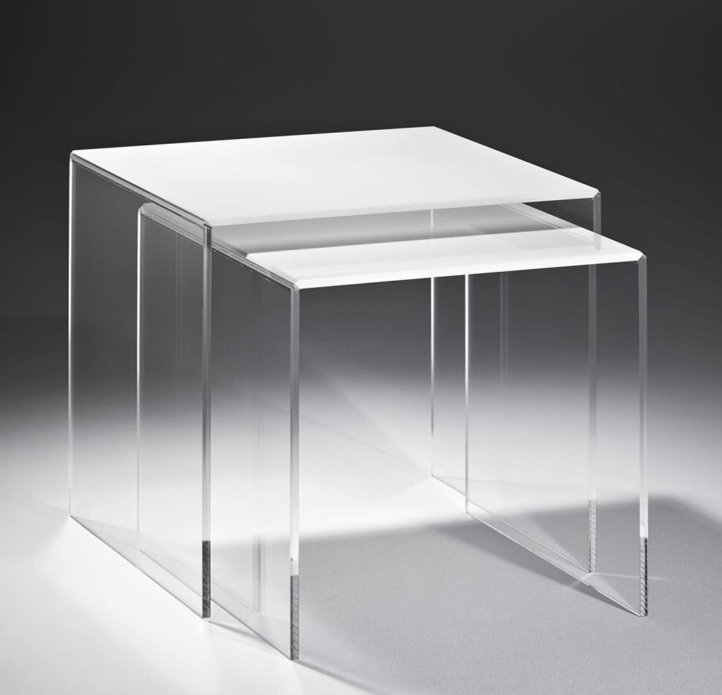 2er-Set Beistelltisch, Acryl-Glas, klar / weiß Bild 1