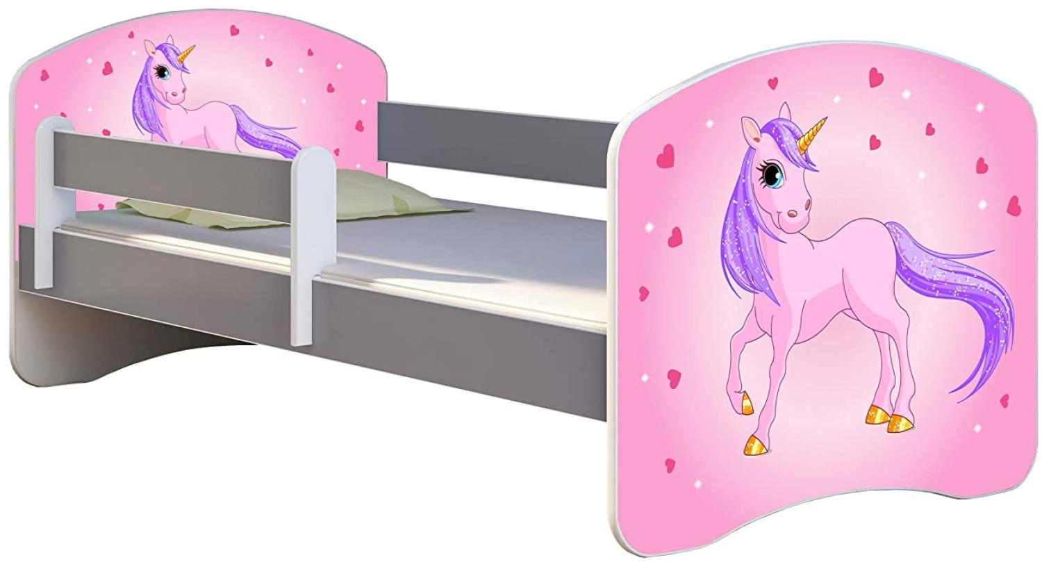 ACMA Kinderbett Jugendbett mit Einer Schublade und Matratze Grau mit Rausfallschutz Lattenrost II (17 Pony, 160x80) Bild 1
