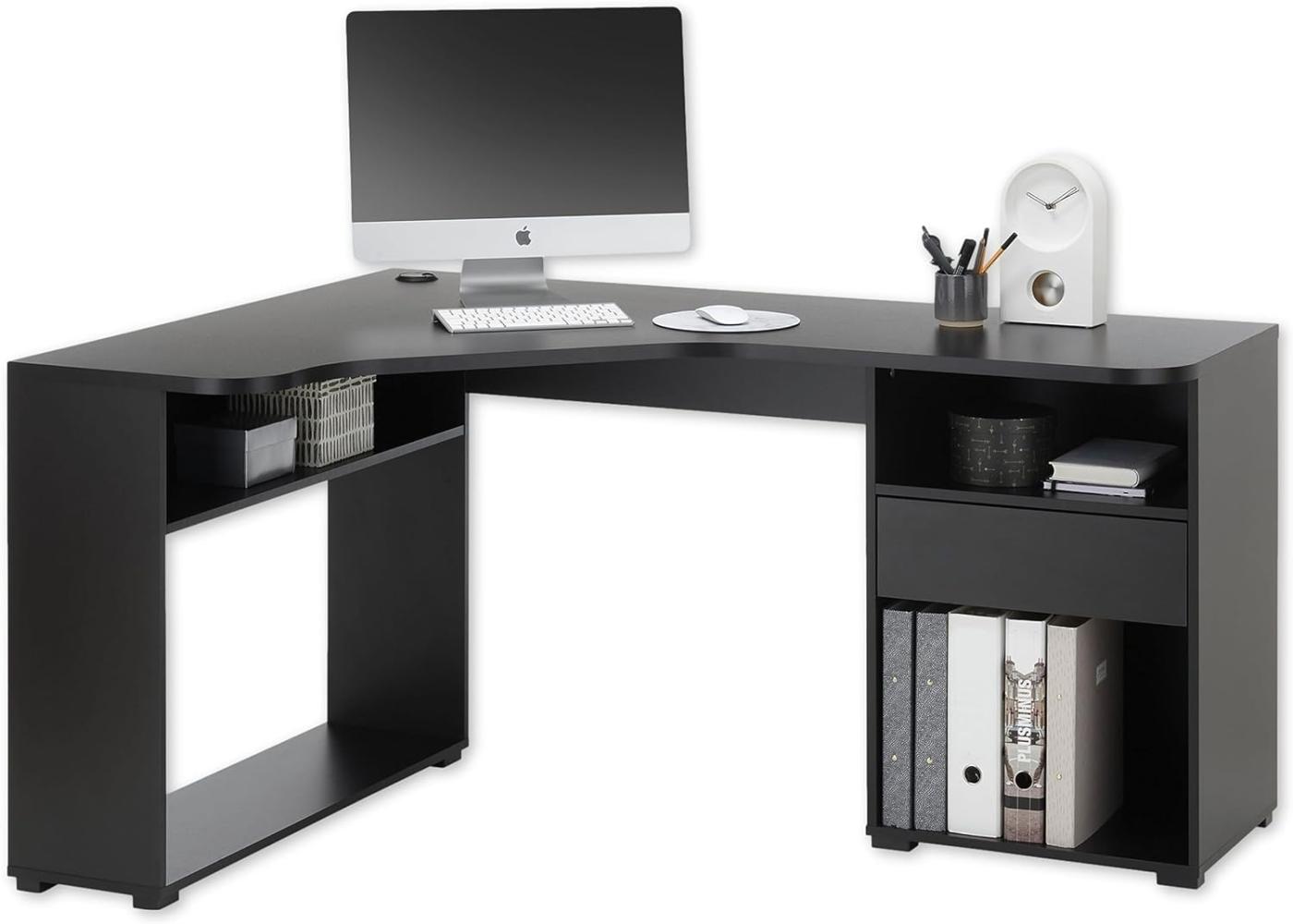 BC 3155 Eckschreibtisch in Schwarz - Moderner Bürotisch Computertisch mit großer Arbeitsfläche und viel Stauraum - 150 x 74 x 50 cm (B/H/T) Bild 1