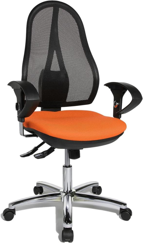 Topstar Open Point SY Deluxe, ergonomischer Syncro-Bandscheiben-Drehstuhl, Bürostuhl, Schreibtischstuhl, inkl. Armlehnen (höhenverstellbar), Stoff, orange Bild 1