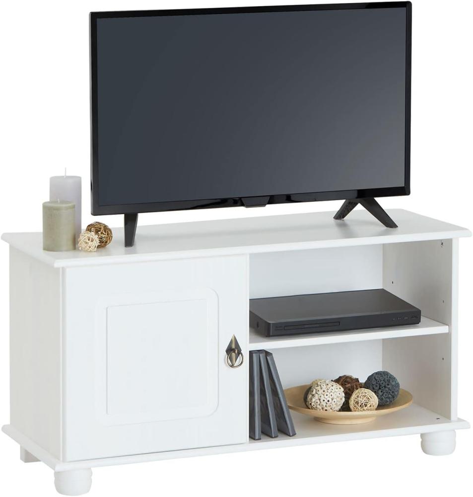 IDIMEX Lowboard Belfort aus Kiefer massiv in weiß lackiert, praktisches TV Möbel mit 1 Tür, Zeitloser Fernsehschrank mit 2 Ablageflächen Bild 1
