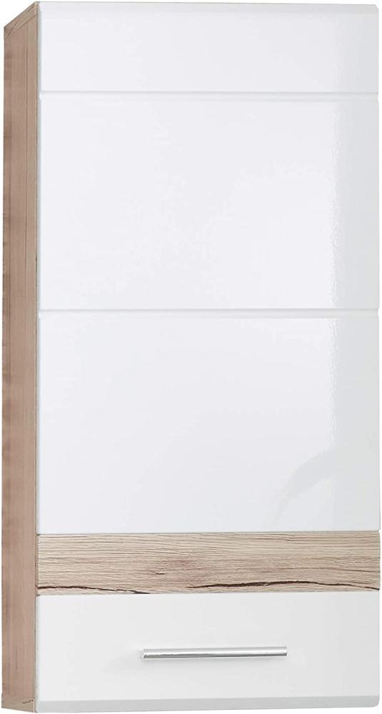 Badmöbel Hängeschrank SetOne Hochglanz weiß und Eiche 37 x 77 cm Bild 1