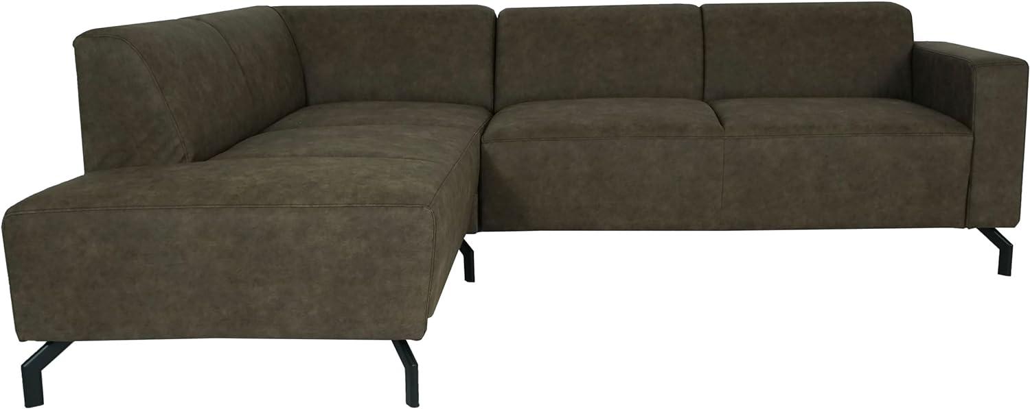 Ecksofa HWC-J60, Couch Sofa mit Ottomane links, Made in EU, wasserabweisend 247cm ~ Kunstleder grau-braun Bild 1