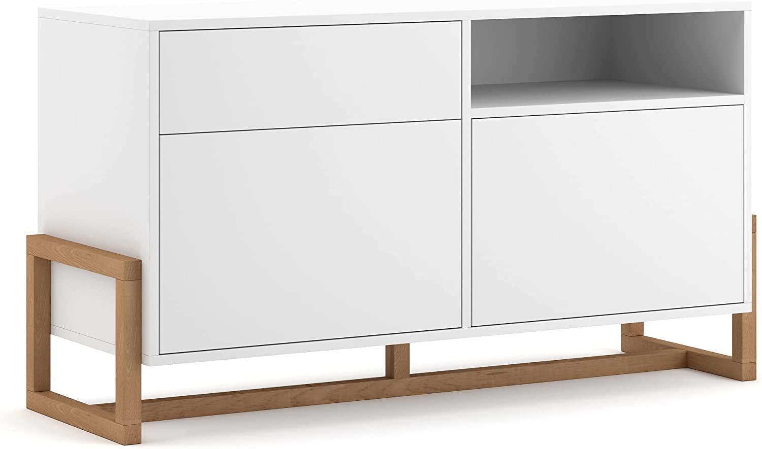 Domando Sideboard Anzio Skandinavisch für Wohnzimmer Breite 120cm, Push-to-open-System, Gestell aus Buche, Weiß Matt Bild 1