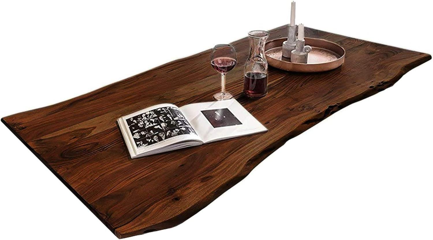 SAM Tischplatte 220x100 cm, Quintus, Akazie, nussbaumfarben, stilvolle Baumkanten-Platte, Unikat Bild 1