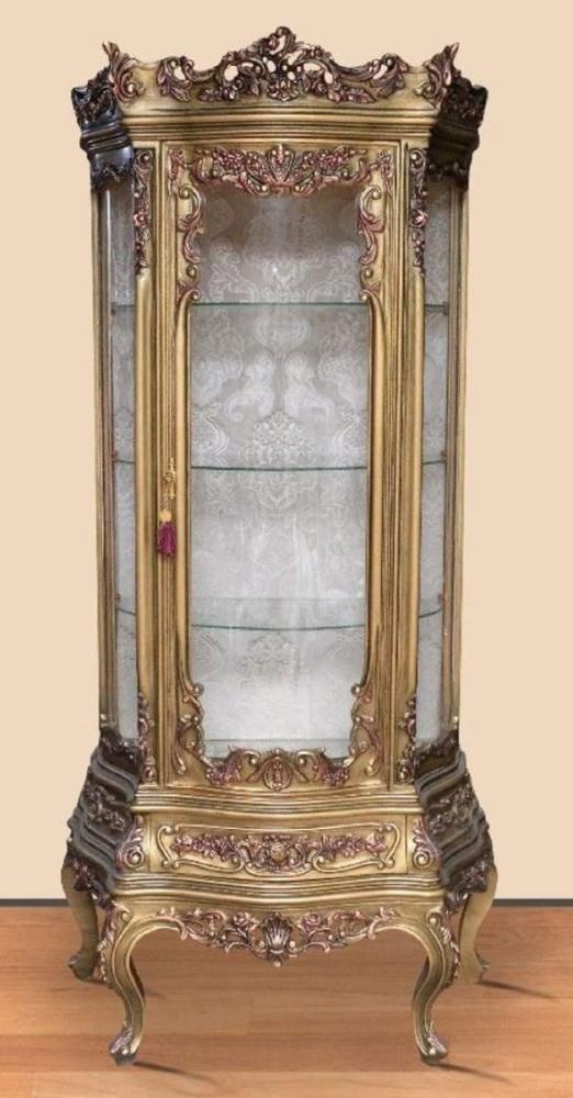 Casa Padrino Barock Vitrine Antik Gold - Prunkvoller Barock Vitrinenschrank mit Glastür und Schublade - Handgefertigte Barock Wohnzimmer Möbel Bild 1