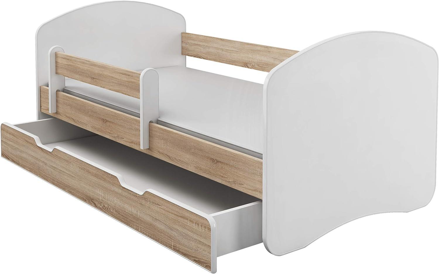 Kinderbett Jugendbett mit einer Schublade und Matratze Weiß ACMA II (140x70 cm + Schublade, Eiche Sonoma) Bild 1
