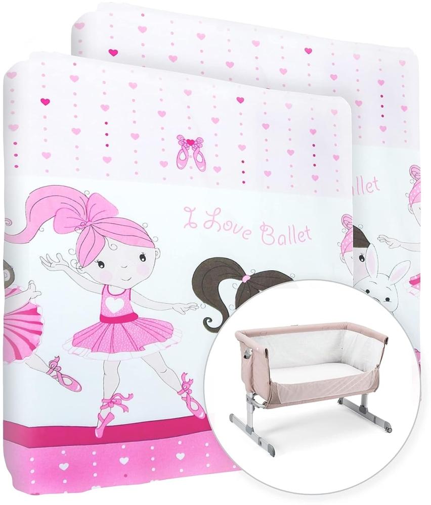 Baby Comfort Spannbetttuch für Kinderbett, 100 % Baumwolle, für 83 x 50 cm, Pink Ballett, 2 Stück Bild 1