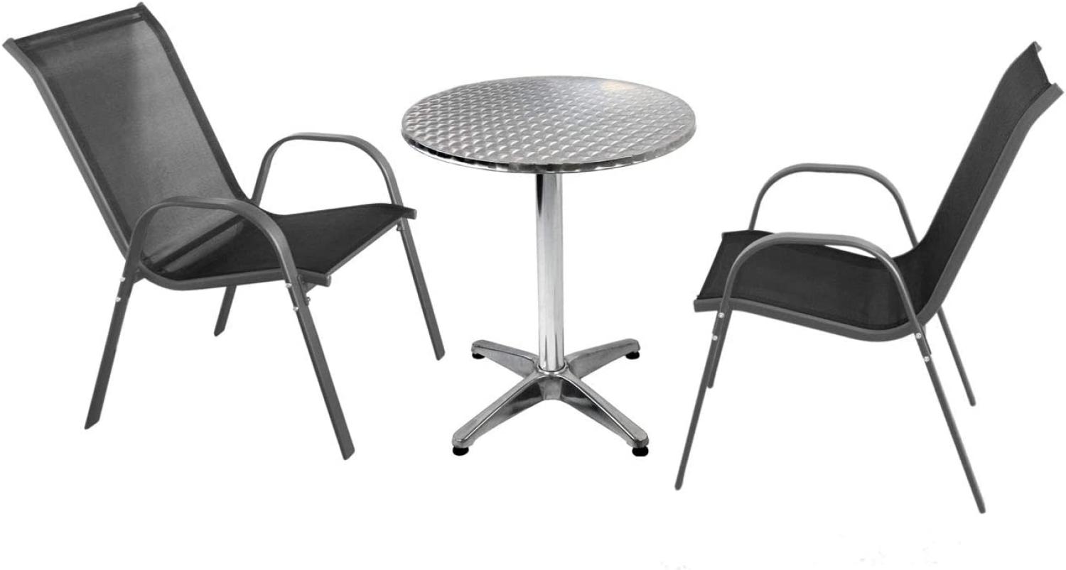 Wohaga 3-teilige Sitzgruppe Aluminium mit Aluminiumtisch, schwarze Stühle Bild 1