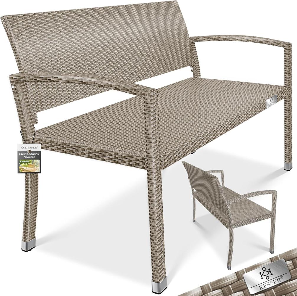 KESSER® Gartenbank Polyrattan 2-Sitzer Wetterfest | Rattan-Sitzbank UV-Beständig & bis 320kg belastbar | Balkon-Bank 125x62x90cm | Garten-Möbel mit ergonomischen Armlehnen | Für 2 Personen Creme Bild 1